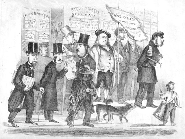 Ambling Down Montgomery Street. Joshua A. Norton, Bummer and Lazarus are accompanied by George Washington II another local eccentric.Source