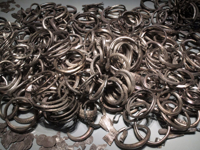 Closeup of silver hoard No 2 from the Spillings Hoard at Gotland Museum. Source