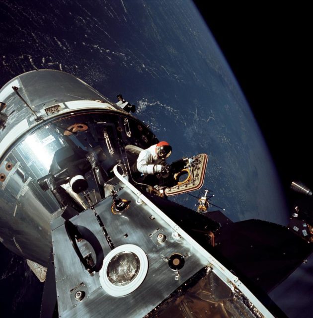 David Scott, the command module pilot of the Apollo 9 mission, performing a docking maneuver.
