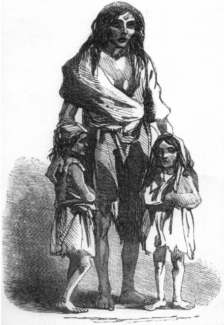 An 1849 depiction of Bridget O'Donnell and her two children during the famine. Wikipedia/Public Domain