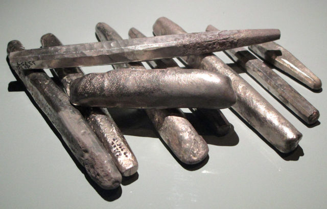 Silver melted into bars from hoard No 2.Source
