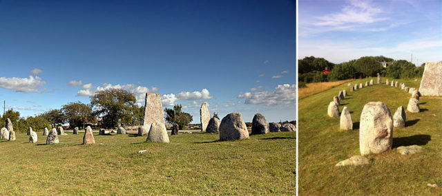 The grave field contains a number of upright stones, square stone settings, etc. Source1 Source 2