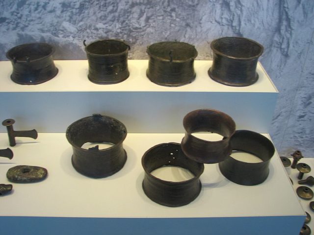 There are ten of these cylindrical objects in the hoard. Conventionally known as crowns, but a group of archaeologists think they were stands for vessels with pointed bottoms. Source