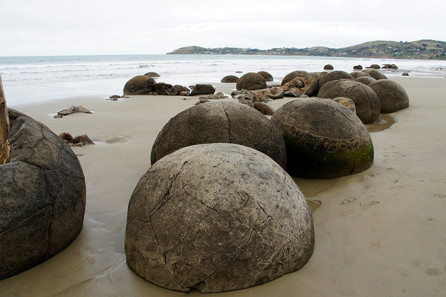 There is much debate over how the Moeraki Boulders were formed. Source