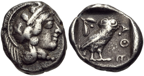 An Athenian silver drachma Source:By Classical Numismatic Group, Inc. http://www.cngcoins.com, CC BY-SA 3.0, 