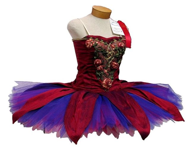 A colourfully decorated platter ballet tutu, on a dress form. Автор: Photograph by northbaywanderer, background removed by Editor at Large - Original image posted to Flickr as Ballet Shoes, CC BY-SA 2.0, https://commons.wikimedia.org/w/index.php?curid=1943556