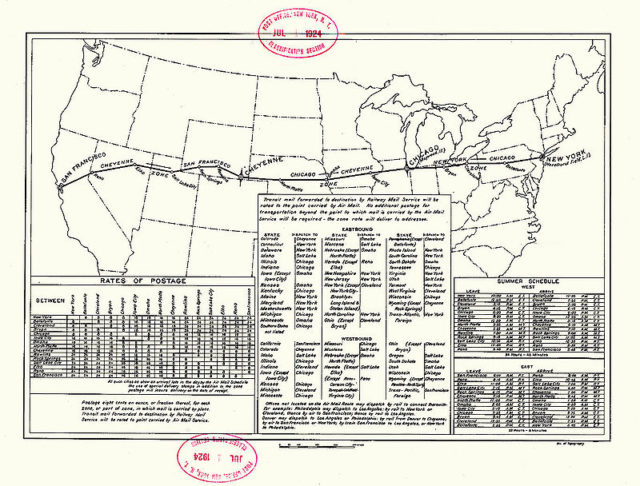 The 1924 U.S. Air mail route Source:Wikipedia/public domain
