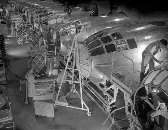 B-29 noses being fitted with the bird bath glazing