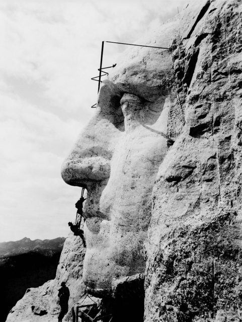 Construction of the Mount Rushmore monument Source: Wikipedia/Public Domain