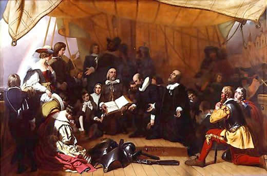 The Embarkation of the Pilgrims from Delfthaven in Holland Source:Wikipedia/pubic domain