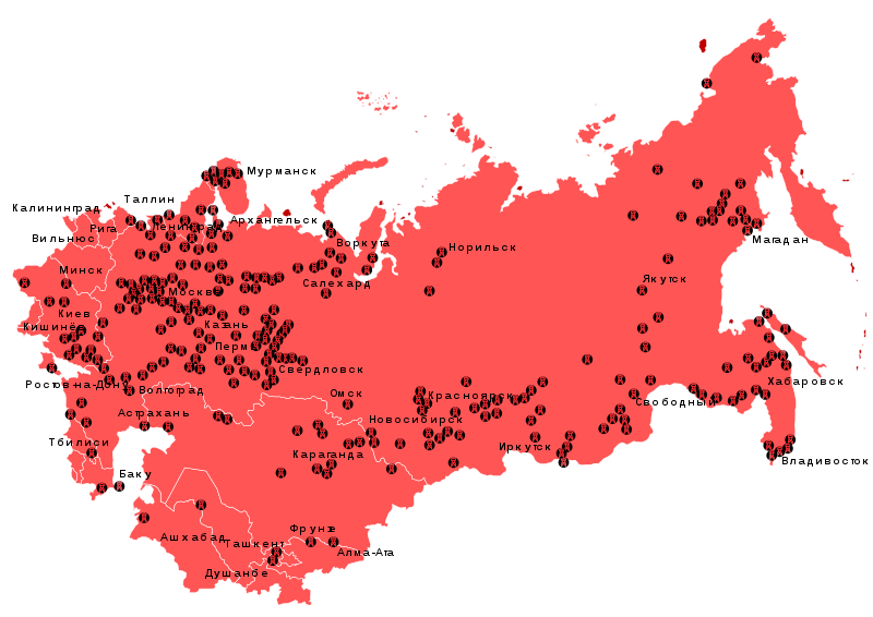 A map of the Gulag camps. By <a href="//commons.wikimedia.org/wiki/User:Antonu" 