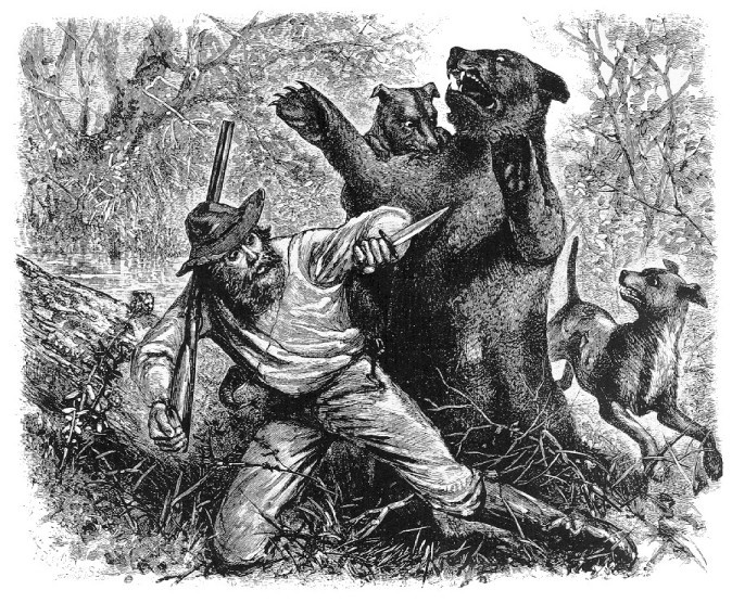 Illustration of Hugh Glass and his legendary bear attack published at the time for a newspaper. Source: Wikipedia/Public Domain