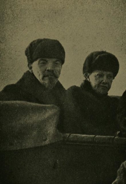 Lenin and Krupskaya at the 1st May parade in 1918