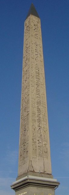 One of the two Luxor obelisks, in the Place de la Concorde in Paris Source:CC BY-SA 3.0, 