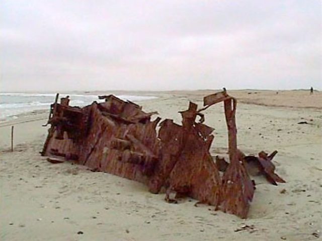 One of many rusting ship hulls along the Skeleton Coast (MV Dunedin Star). Photo Credit