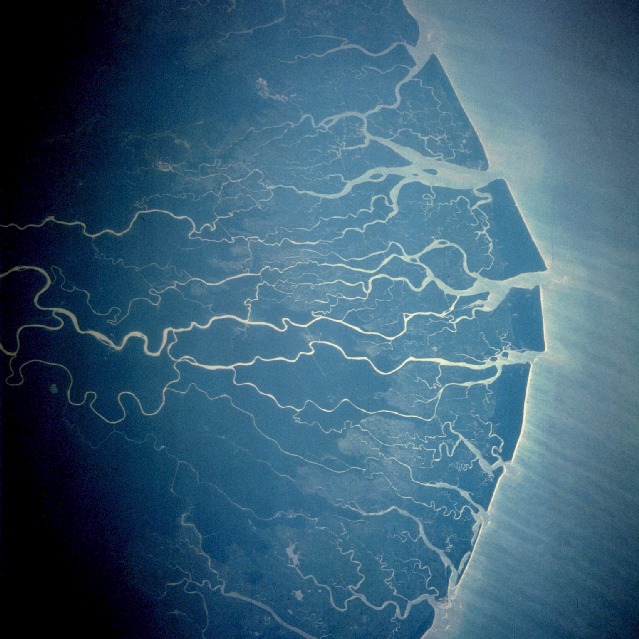 Aerial photograph of the Niger Delta, a center of piracy