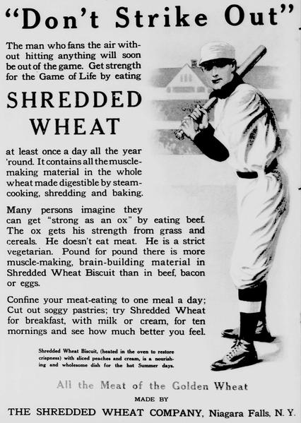 Shredded Wheat newspaper ad from 1909. Produced in Niagara Falls, New York. Source by New-York tribune