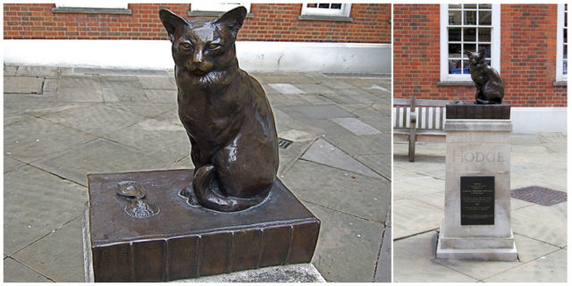 The bronze statue of Hodge. Images by- pelican.Flickr.CC BY-SA 2.0, Jim Linwood.Flickr. CC BY 2.0