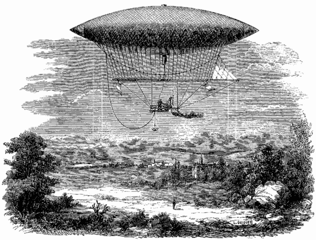 The dirigible was built in Frnace in 1852. Image by- Wikipedia,Public Domain
