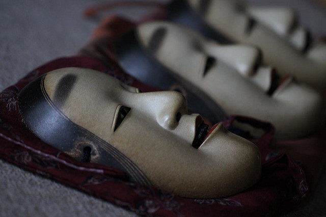 These female masks were designed to portray the character of the protagonist of the Noh play. Image by - ichidoru.Flickr. CC BY 2.0