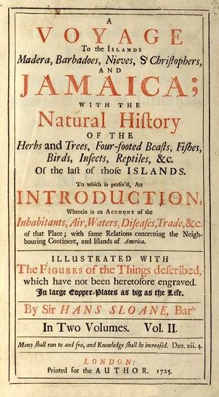 Title page of Sloane's Voyage to Jamaica, 1725. Wikipedia/Public Domain