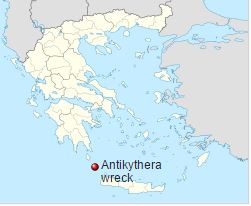 The Antikythera wreck lies off the Greek island of Antikythera on the edge of the Aegean Sea, northwest of Crete