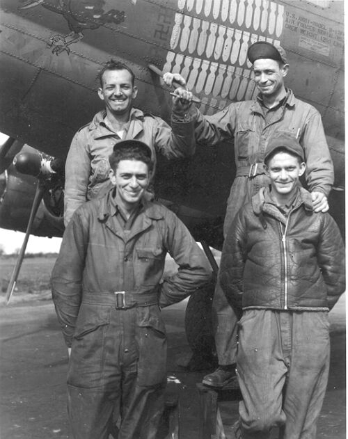 “SQUAWKIN HAWK” ground crew: Top from left; Durio and Phillips: Bottom from left: Bland and Callihand 