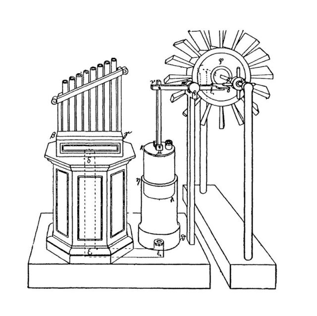Hero's wind-powered organ (reconstruction)