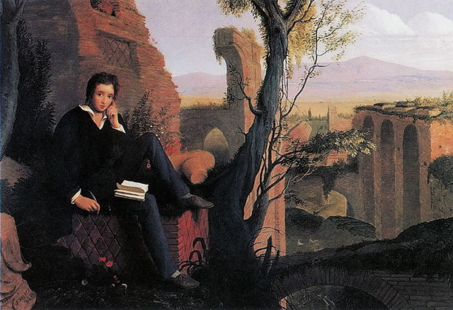 Posthumous Portrait of Shelley Writing by Joseph Severn, 1845, "Prometheus Unbound in Italy"