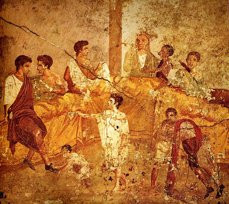 A multigenerational banquet depicted on a wall painting from Pompeii (1st century AD)