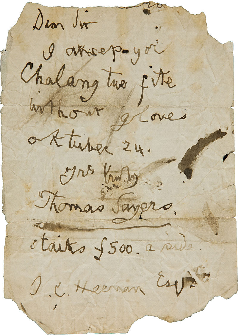 Sayers's 1859 letter accepting Heenan's challenge