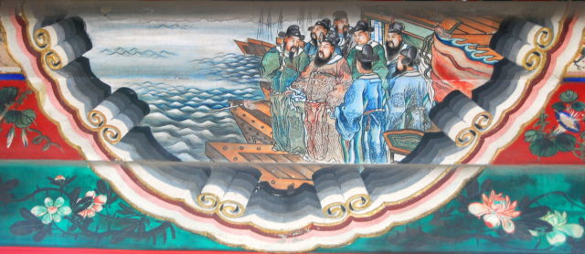 Cao Cao cites a poem before the Battle of Red Cliffs, portrait at the Long Corridor of the Summer Palace, Beijing. Photo Credit