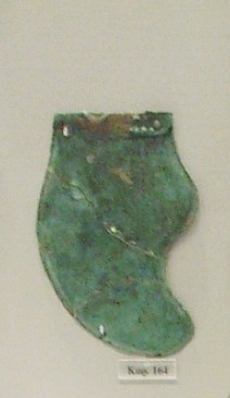 Right chinstrap of a helmet possibly of South Italiote-Chalcidean type. The type is found in the 4th century B.C. Inv. number Καρ. 164. National Archaeological Museum of Athens
