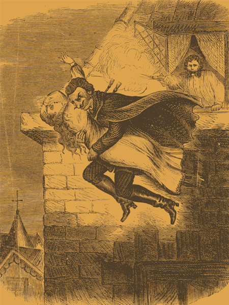 Illustration of Spring-heeled Jack, from the 1867 serial Spring-heel'd Jack The Terror of London