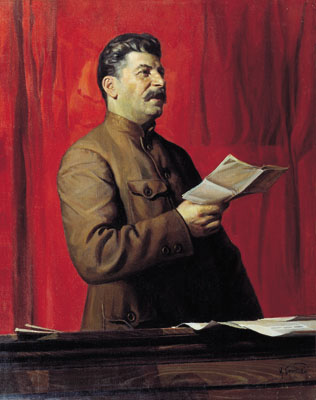 Stalin depicted in the style of Socialist Realism. Painting by Isaak Brodsky
