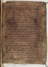 A page from a vellum manuscript of Landnáma in the Árni Magnússon Institute for Icelandic Studies in Reykjavík, Iceland
