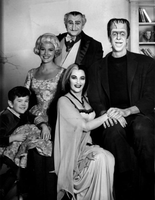 1964 cast photo with Yvonne DeCarlo as Lily and Butch Patrick as Eddie