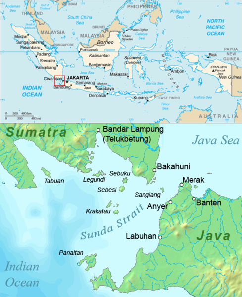 Map of the vicinity of Krakatoa and the Sunda Strait.