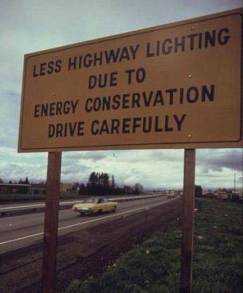 Explains lack of highway lighting due to energy conservation