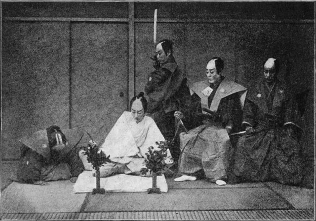 Seppuku with ritual attire and second (staged)