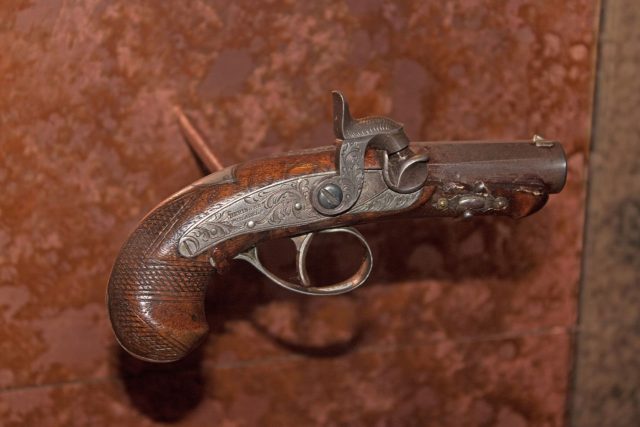 The Philadelphia Deringer pistol Booth used to murder Lincoln, on display at the museum in Ford’s Theatre