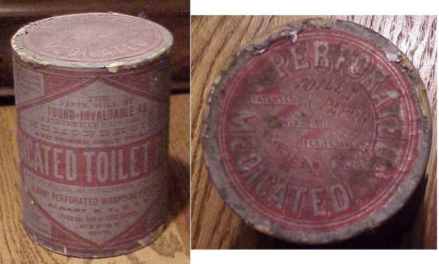 This is a rare vintage roll of medicated toilet paper. This roll of toilet paper has dates ranging from 1871-1884. Photo Credit