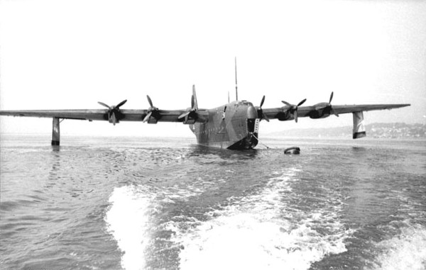 The sole completed BV 238 was strafed and sunk while docked on Schaalsee. Sources differ regarding the date, the attackers and the attack aircraft used. Photo Credit