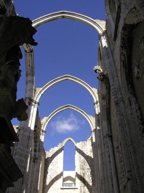 The ruins of the Carmo Convent, which was destroyed in the Lisbon earthquake. Photo Credit