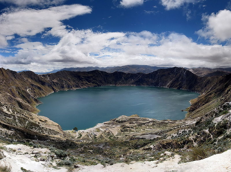 Panorama of the lake-filled Quilotoa caldera.