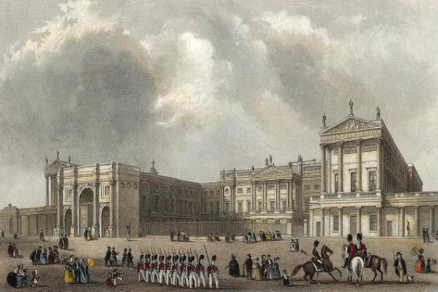 Buckingham Palace c. 1837 with the Marble Arch in its original position