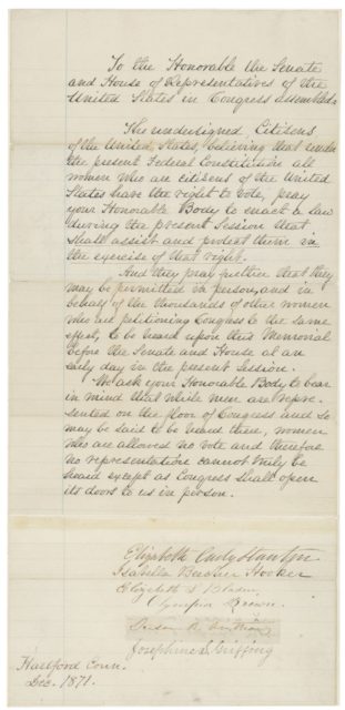 Letter by Susan B. Anthony in Support of Women's Suffrage.