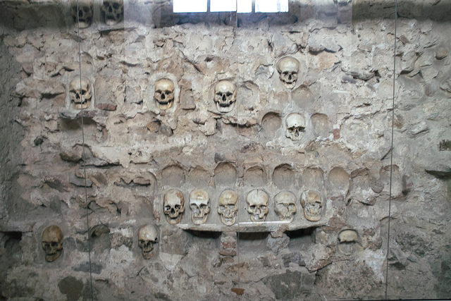 The tower is constructed using actual human skulls. Photo Credit