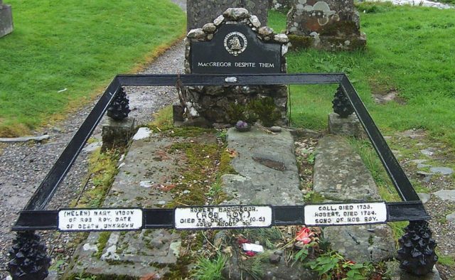 Grave site of Rob Roy MacGregor, marking his wife (Helen) Mary, and sons Coll and Robert (Balquhidder). Photo credit