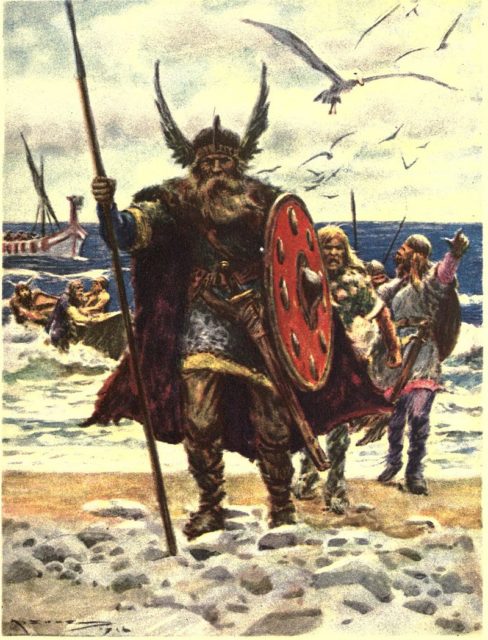 The landing of Vikings on America.